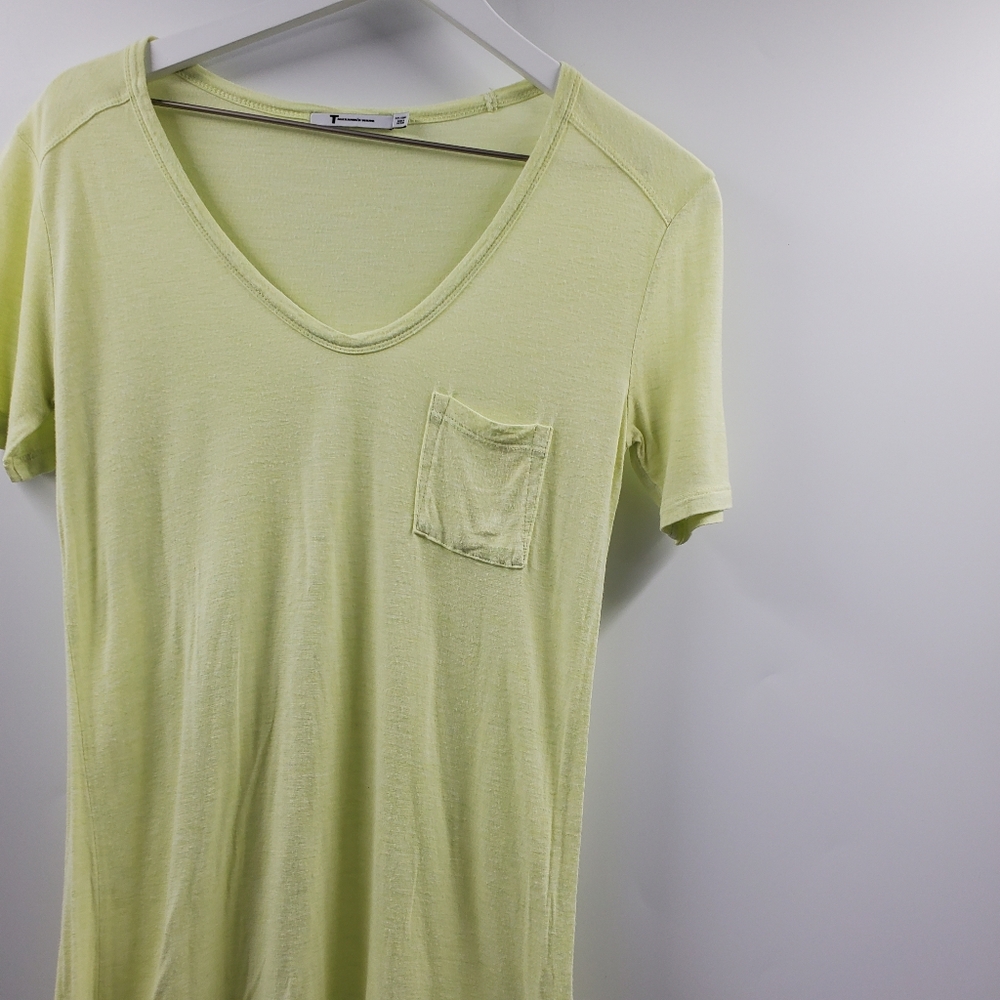 T Alexander Wang Highlighter Yellow Tee Shirt Pocket Front V Neck Dopamine - Picture 2 of 5